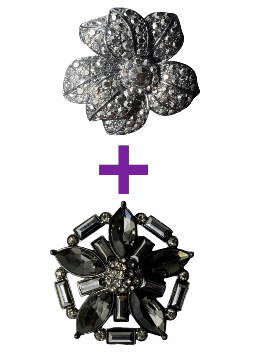 Dazzling Black Crystal Floral Brooch Set for Women